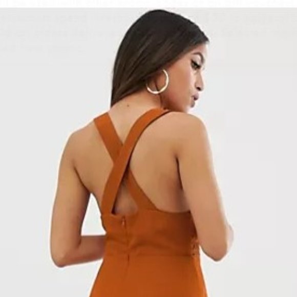 ASOS Petite Orange Lace Plunge Detail Dress - Picture 2 of 5